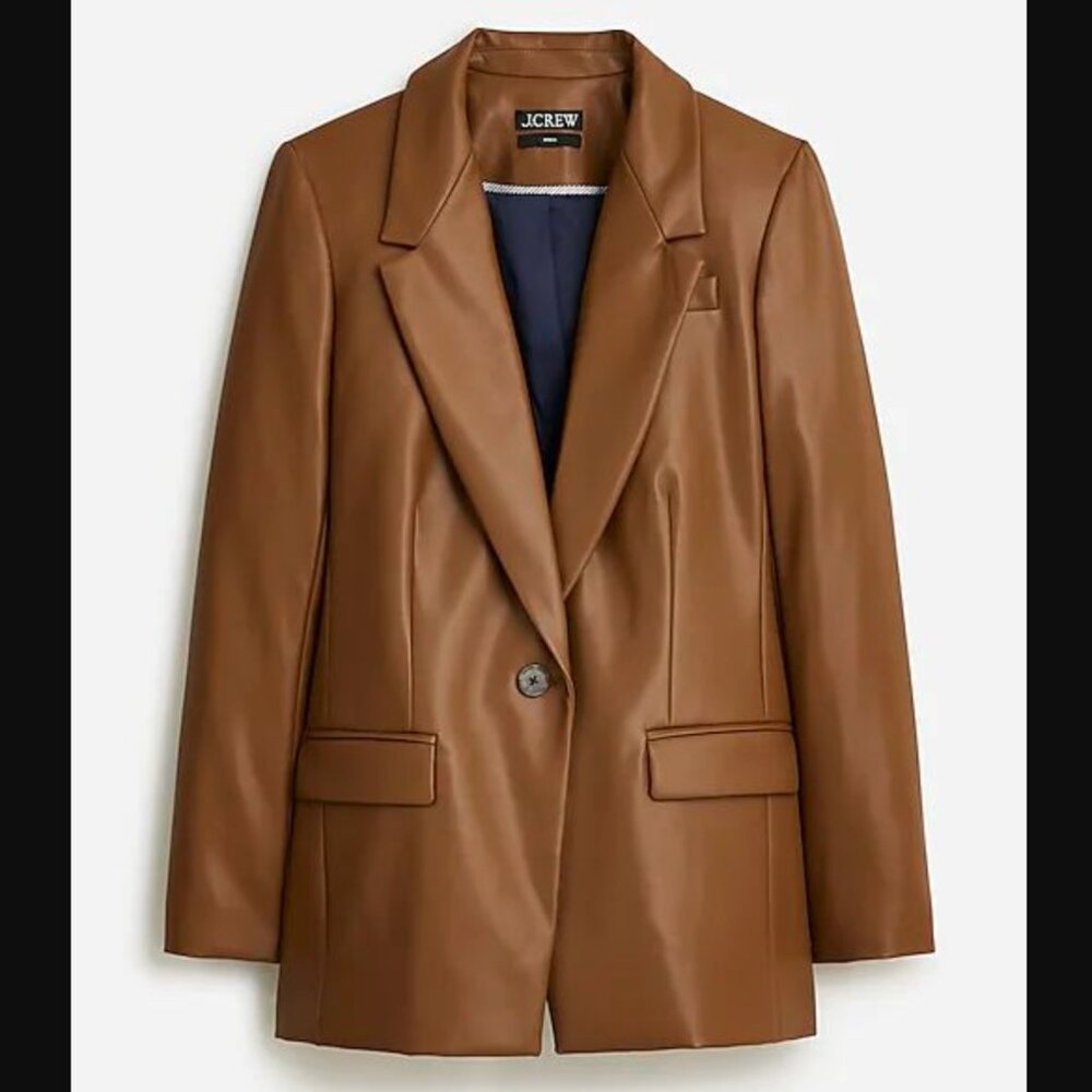 J. Crew Willa blazer in faux leather in Rich Coffee | Size 2